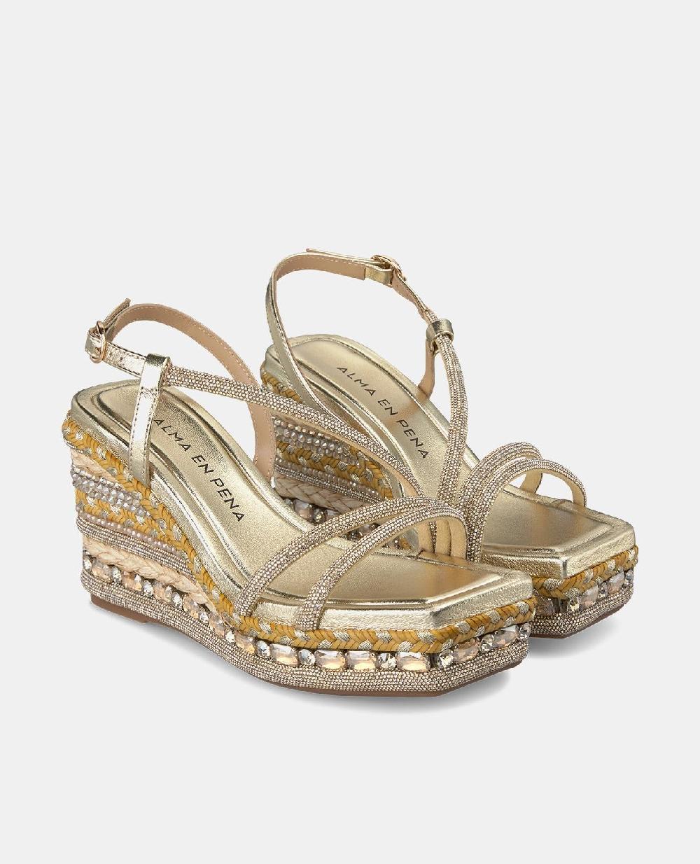 Alma en pena SANDALIA CUÑA TIRAS PEDRERÍA Ofertas