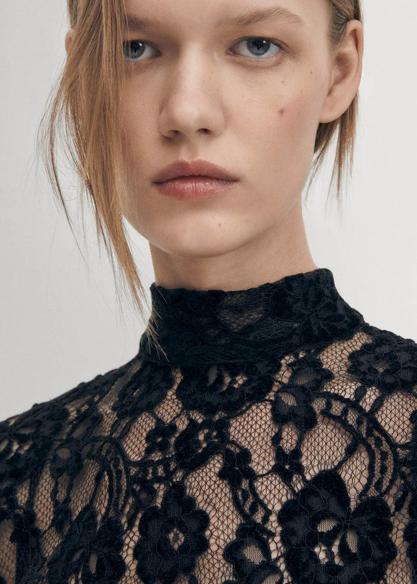 Alohas Tiban Lace Vestido Negro Últimos 3 días