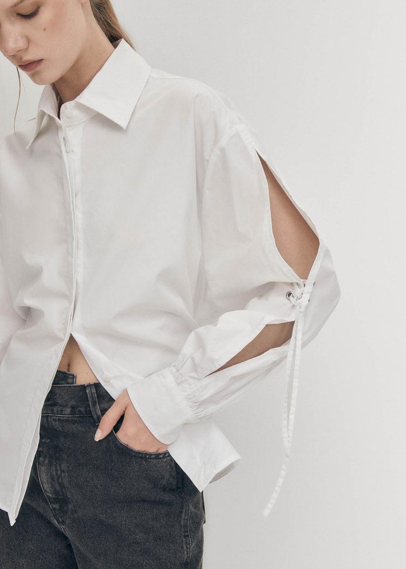 Alohas Sugar Camisa blanca de algodón con lazo en la espalda Ofertas de temporada