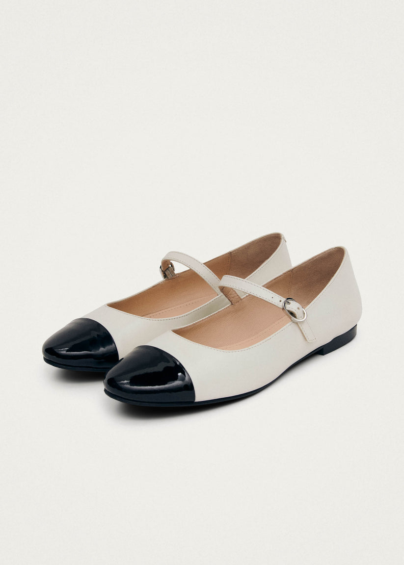 Alohas Musa Bicolor Black Cream Leather Ballet Flats Liquidación