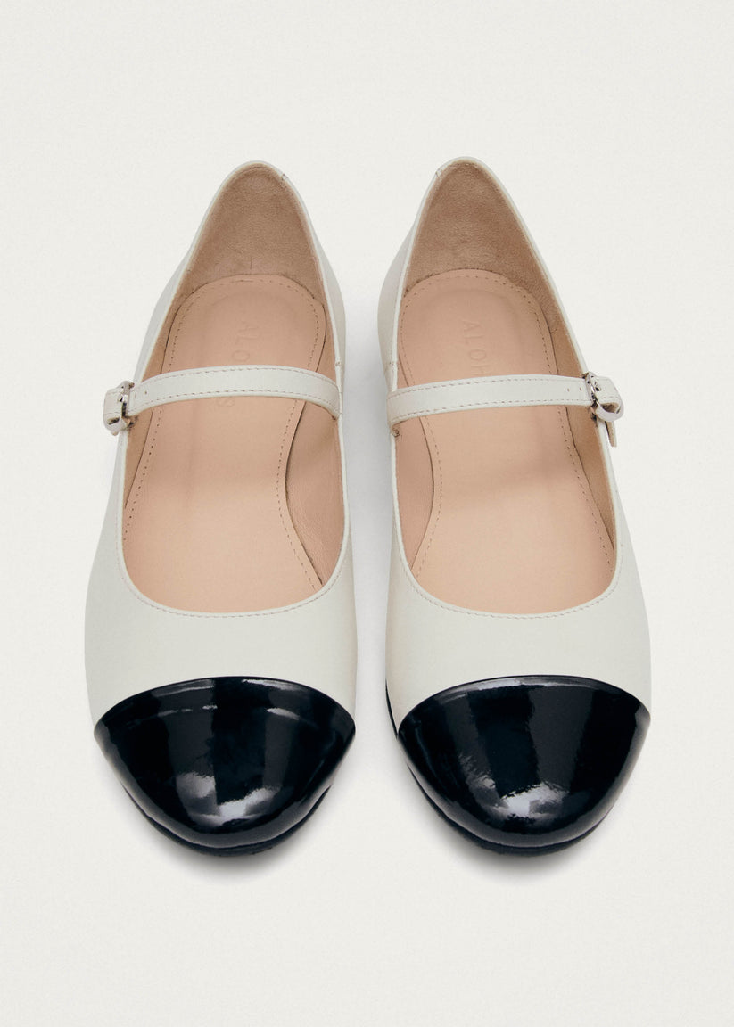 Alohas Musa Bicolor Black Cream Leather Ballet Flats Liquidación