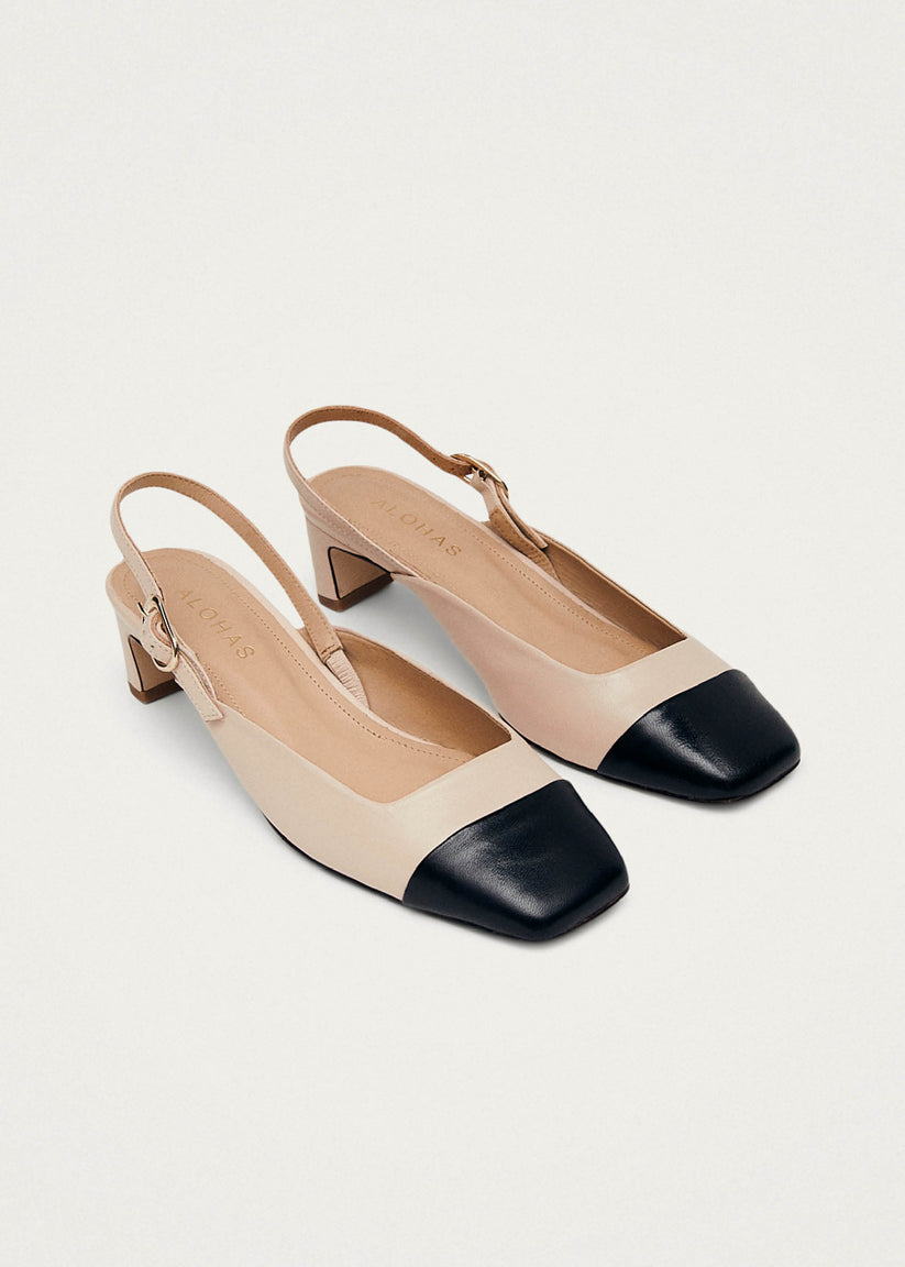 Alohas Lindy Tacones Bicolores de Cuero Negro y Color Crema Oferta exclusiva