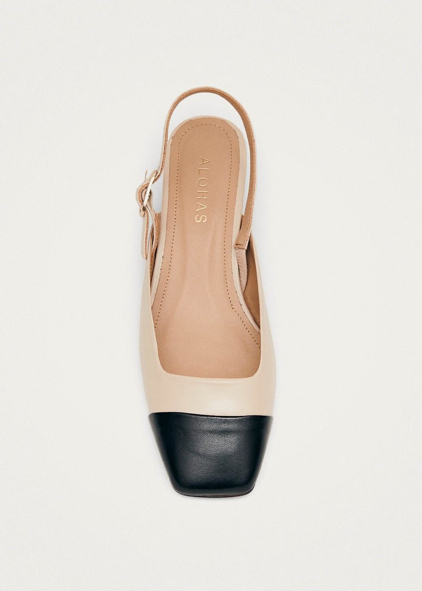Alohas Lindy Tacones Bicolores de Cuero Negro y Color Crema Oferta exclusiva