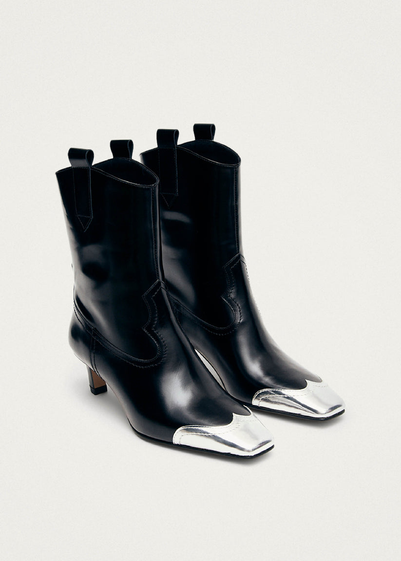 Alohas Hudson Shimmer Botines Cowboy negros con punta plateada 2025