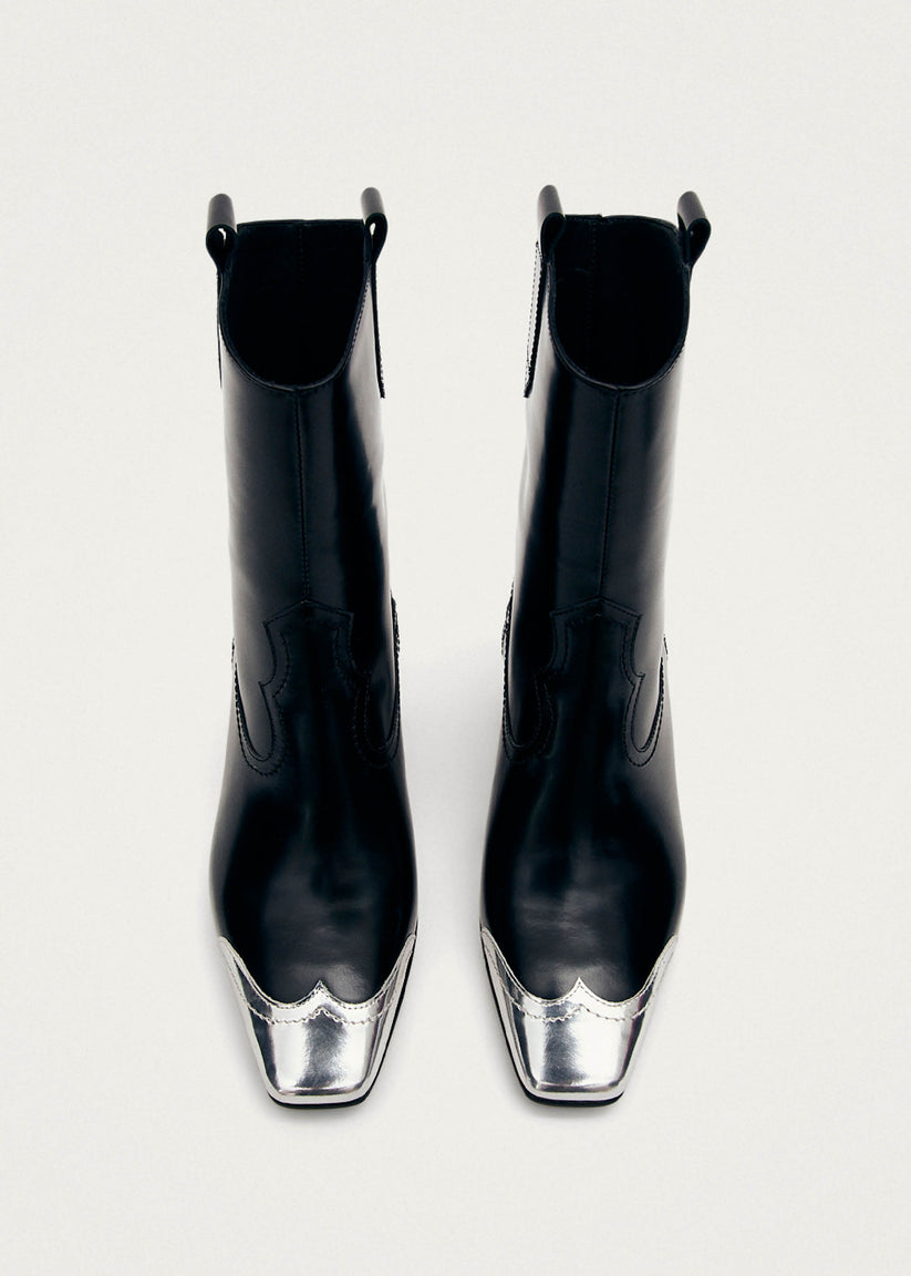 Alohas Hudson Shimmer Botines Cowboy negros con punta plateada 2025