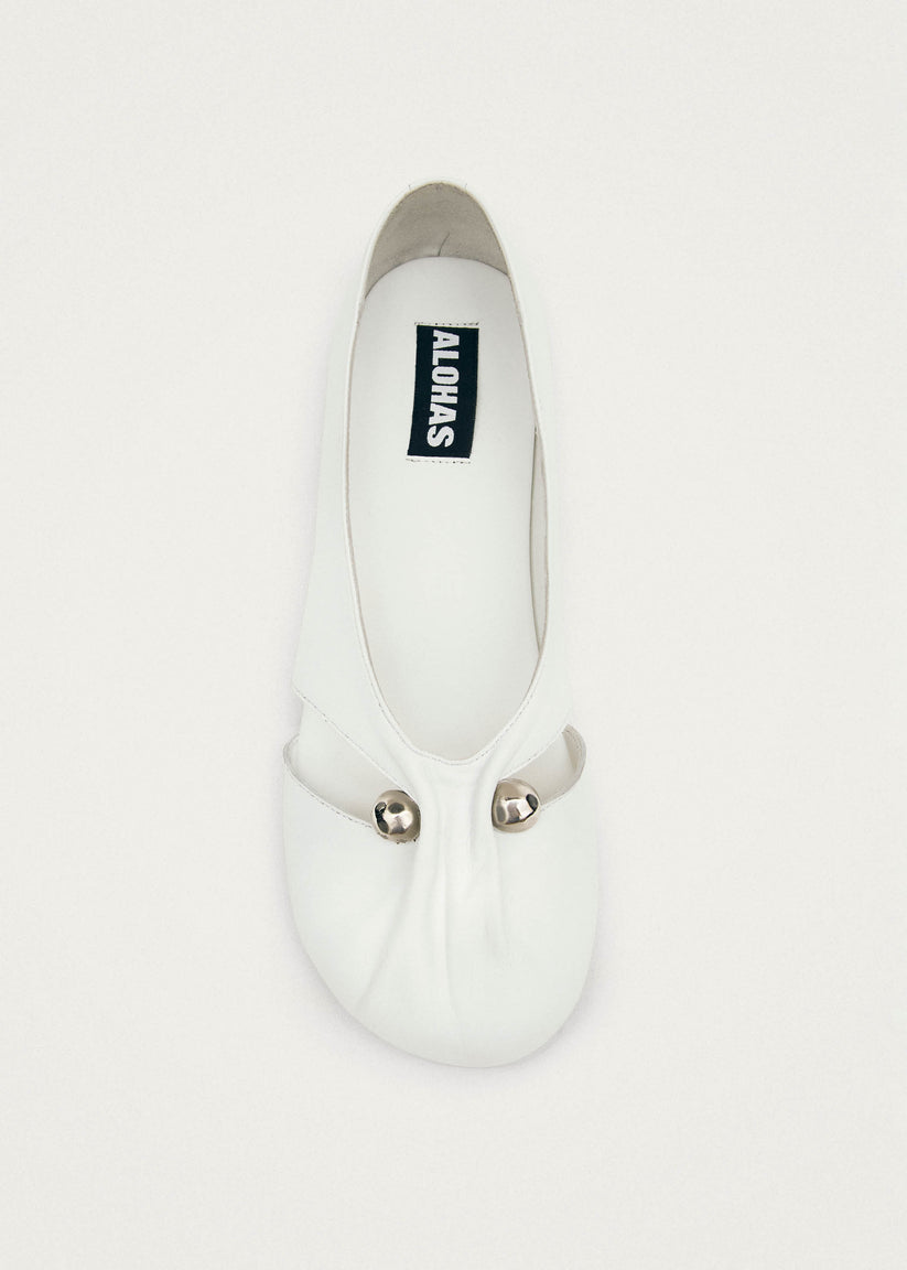 Alohas Ravena White Leather Ballet Flats Rebajas baratas