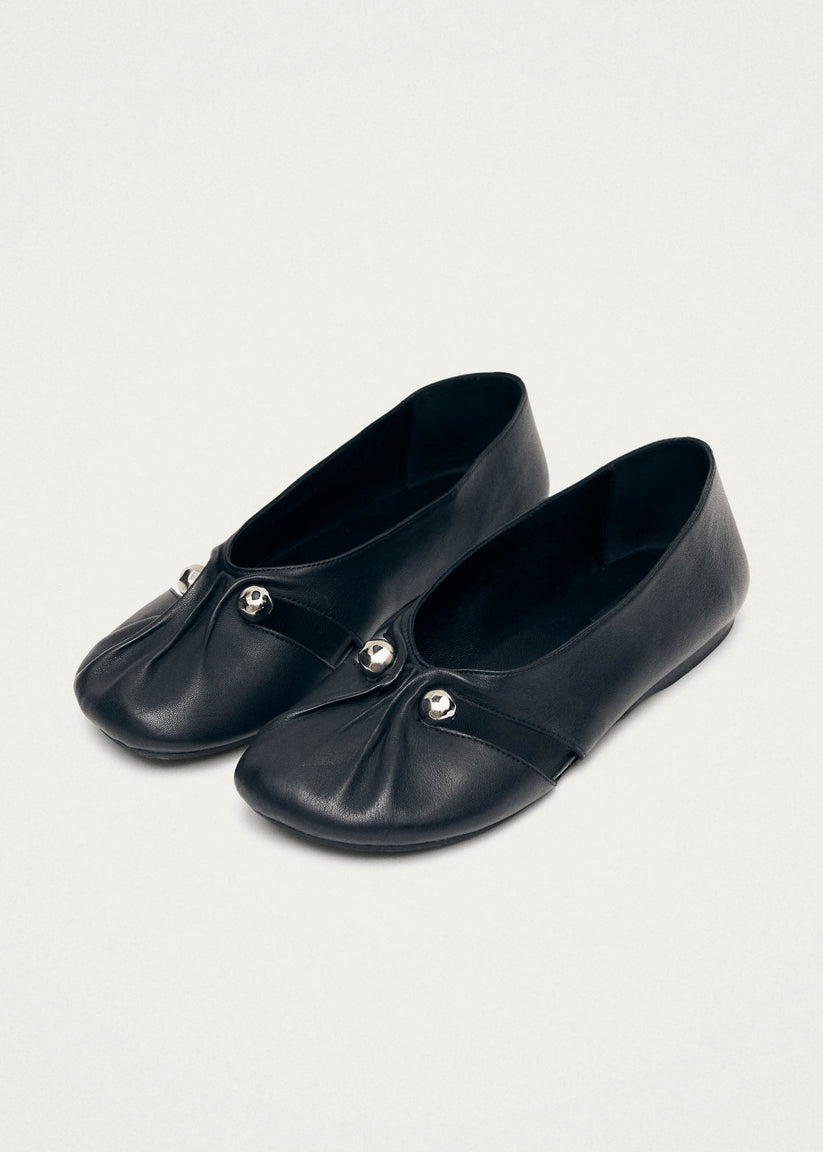 Alohas Ravena Black Leather Ballet Flats Rebajas de fábrica