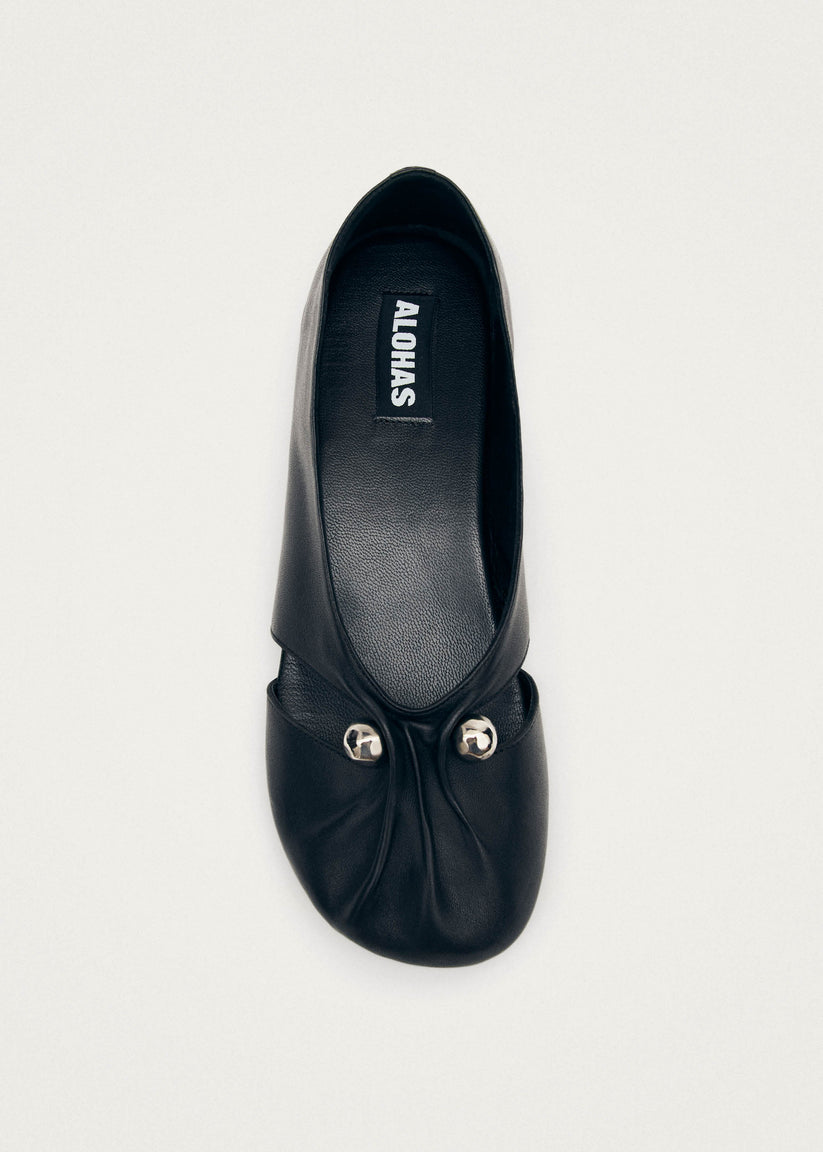 Alohas Ravena Black Leather Ballet Flats Rebajas de fábrica