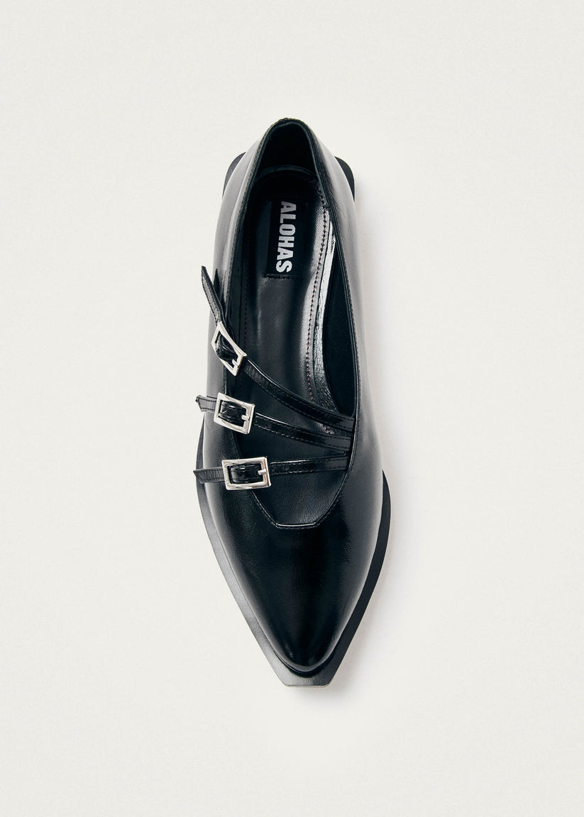 Alohas Jive Onix Bailarina de Cuero Negro Descuento
