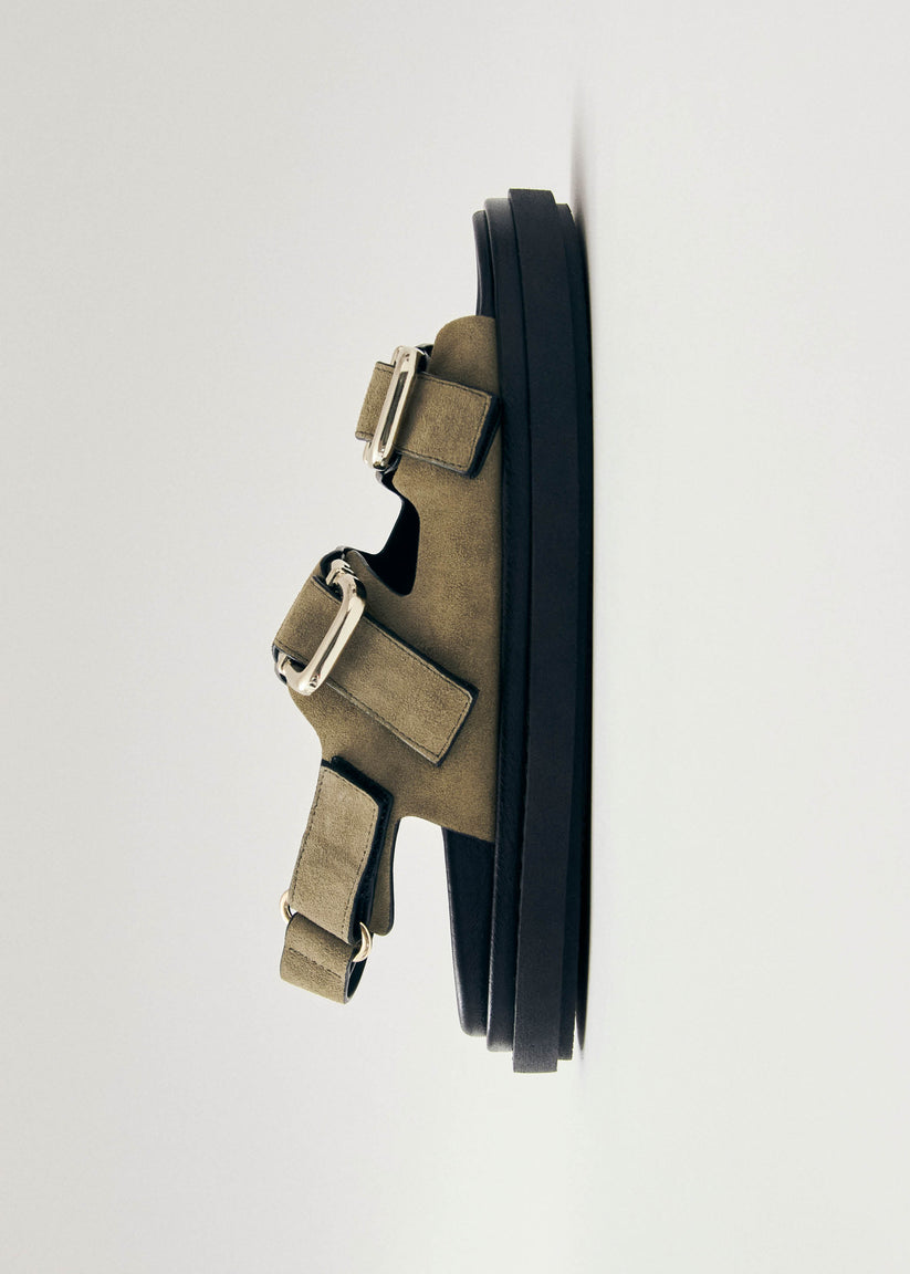 Alohas Harper Suede Khaki Leather Sandals Liquidación