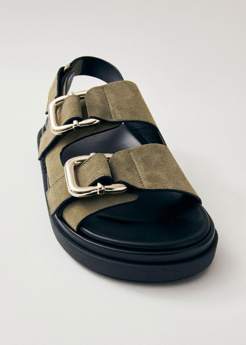 Alohas Harper Suede Khaki Leather Sandals Liquidación