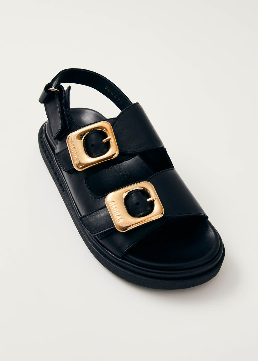 Alohas Daria Sandalias de Cuero Negro Descuento por venta flash