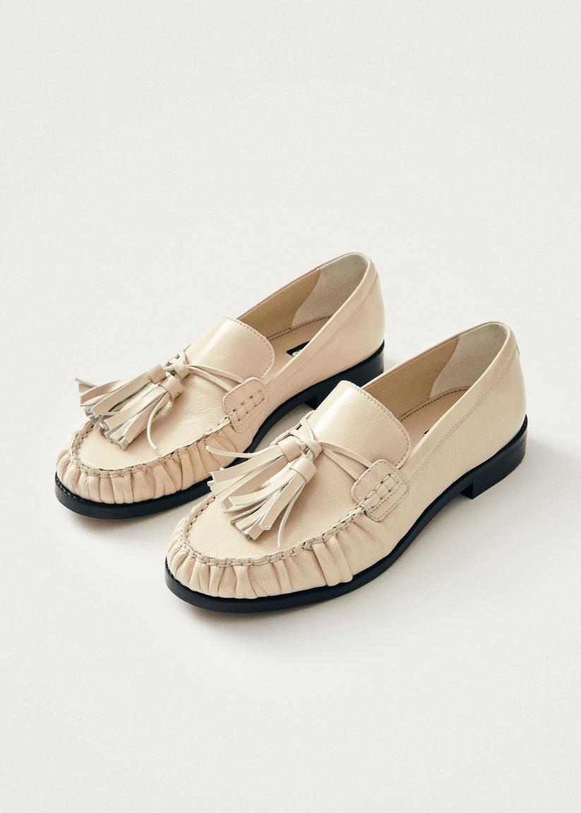 Alohas Marietta Onix Mocasines de Cuero Color Crema Ahorra y exporta