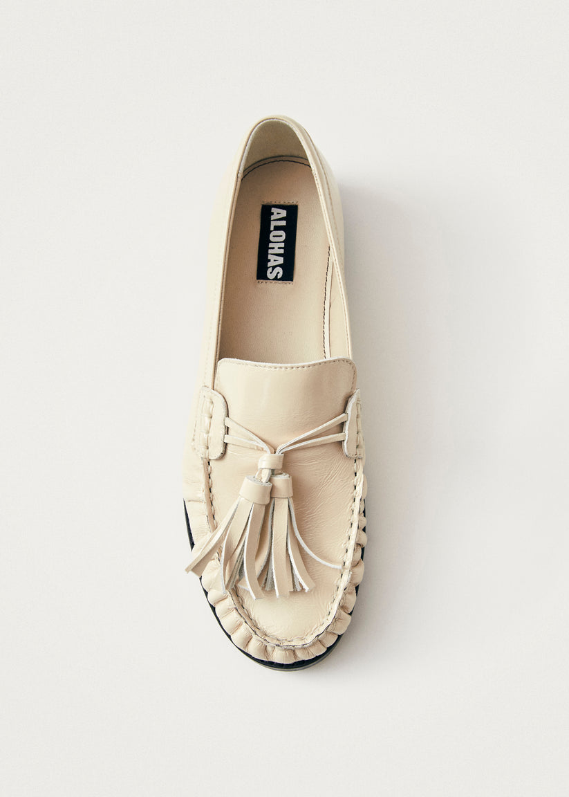 Alohas Marietta Onix Mocasines de Cuero Color Crema Ahorra y exporta