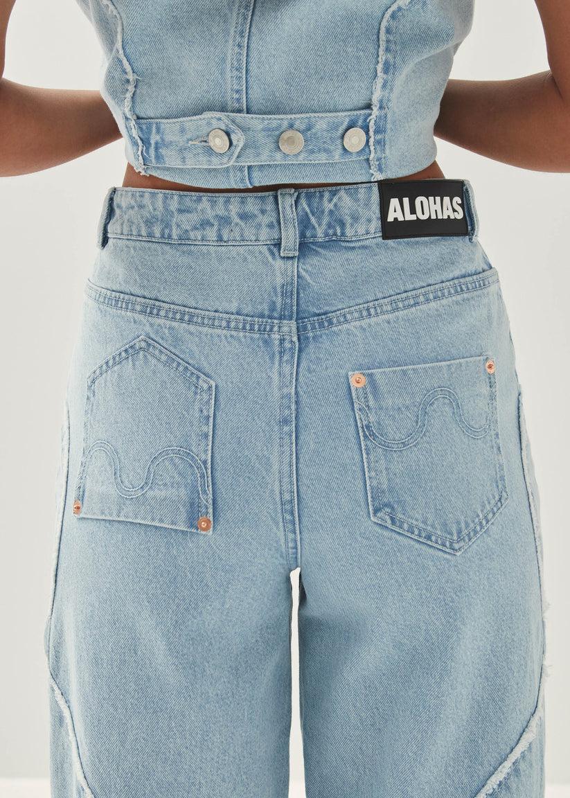 Alohas Lorenza Pantalones de Tejido Vaquero Color Azul Claro Ofertas