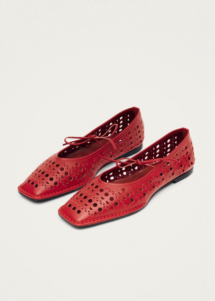 Alohas Sway Slit Bailarinas de Cuero Rojo Tienda