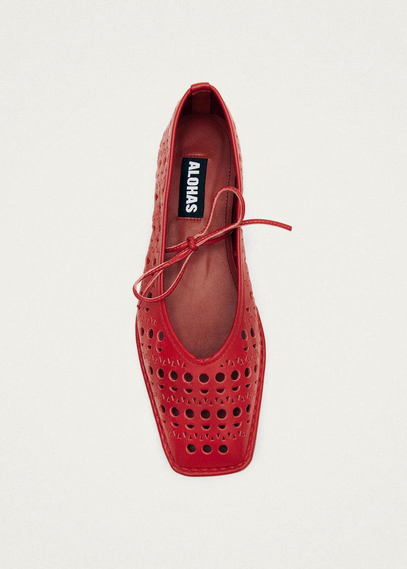 Alohas Sway Slit Bailarinas de Cuero Rojo Tienda