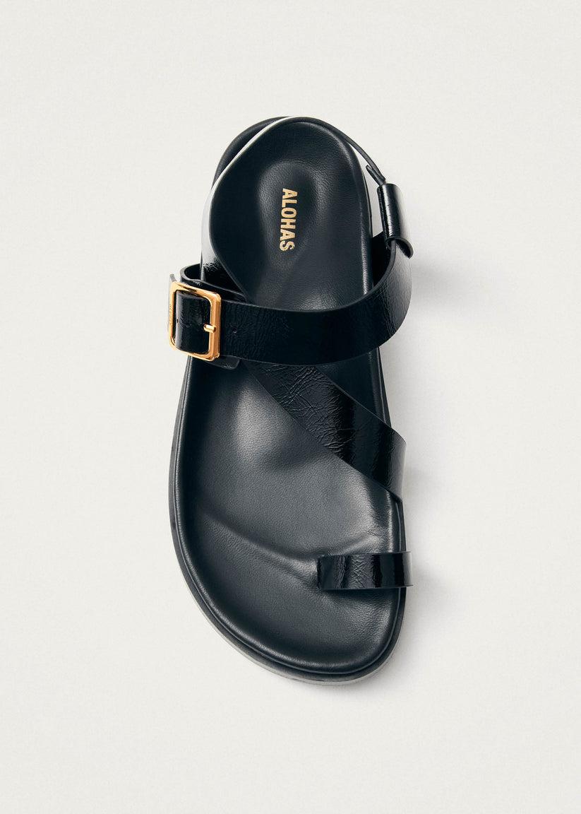 Alohas Siren Onix Sandalias de Cuero Negro Rebajas
