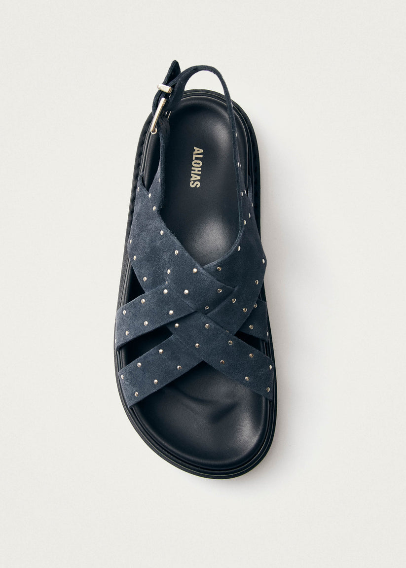 Alohas Trunca Sandalias de Cuero Ante Azul con Estrellas Ventas relámpago