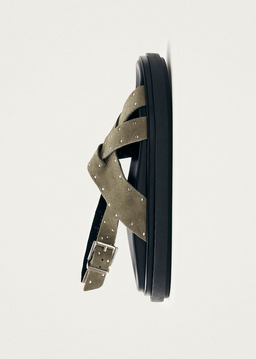 Alohas Trunca Sandalias de Cuero Ante Color Caqui con Tachuelas Descuento