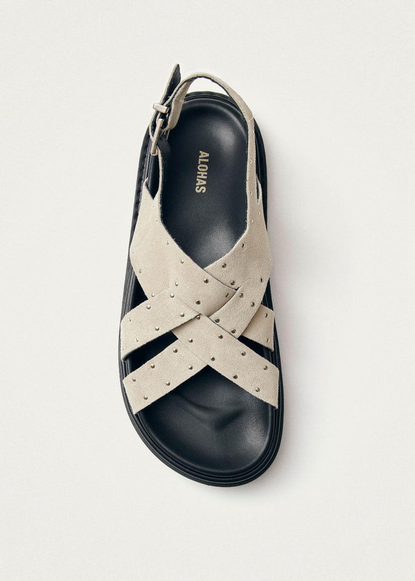 Alohas Trunca Sandalias de Cuero Ante con Studs Color Beige Tienda