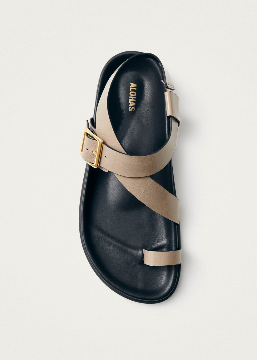Alohas Siren Sandalias de Cuero Beige con Piedra Ónix Solo hoy