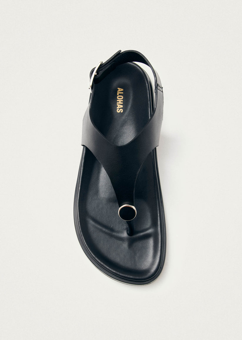 Alohas Harbor Sandalias de Cuero Negras Promoción trimestral