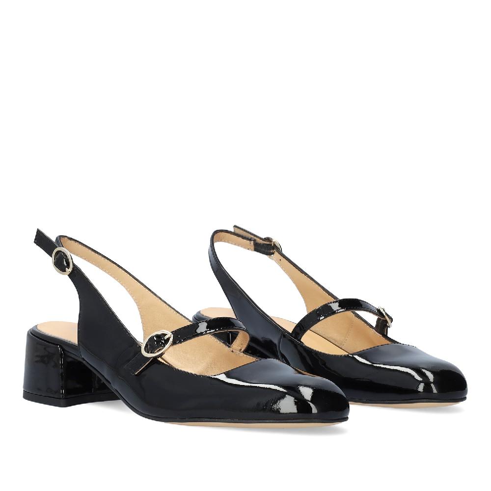 Andres machado Salón de estilo Mary Jane charol con tacón en piel negro