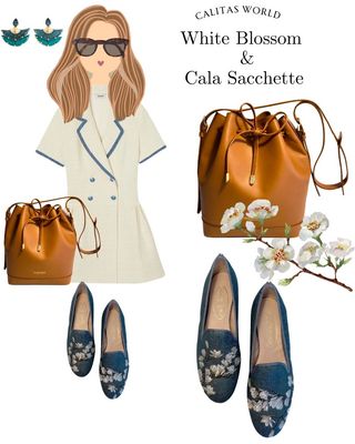 Calita Shoes ​LOAFERS BLUE GOBELIN LINEN PO R173 WHITE BLOSSOM Última moda