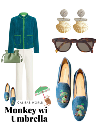 Calita Shoes ​LOAFERS BLUE GOBELIN 790PV LINEN MONKEY WITH UMBRELLA Rebajas de fin de temporada
