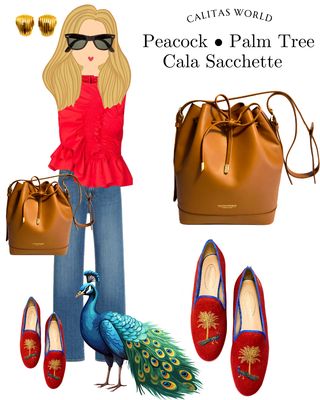 Calita Shoes LOAFERS RED 14CO LINEN GOLDEN PALM TREE AND PEACOCK Devoluciones gratuitas