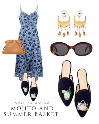 Calita Shoes ​MULES NAVY BLUE 9CO LINEN MOJITO AND BASKET Liquidación