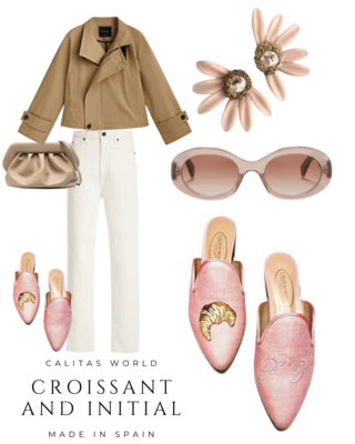 Calita Shoes ​MULES LIGHT PINK 220PV LINEN CROISSANT AND INITIALS Último día