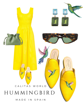 Calita Shoes ​MULES YELLOW CO LINEN HUMMINGBIRD Promoción por tiempo limitado