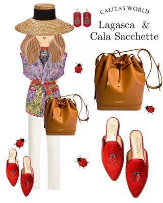 Calita Shoes ​MULES RED 14CO LINEN WITH RED LADYBUGS Solo hoy