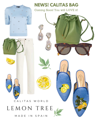 Calita Shoes ​MULES BLUE 22ACO LINEN LEMON TREE Envío internacional gratuito