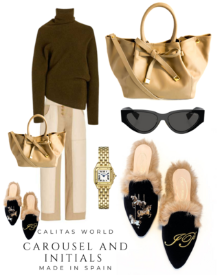 Calita Shoes ​MULES FUR BLACK VELVET CAROUSEL AND INITIALS Precio ultrabajo