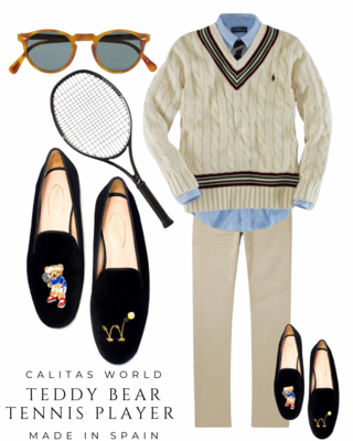 Calita Shoes ​LOAFERS MEN BLACK VELVET TENNIS BEAR TENNIS PLAYER Envío gratis