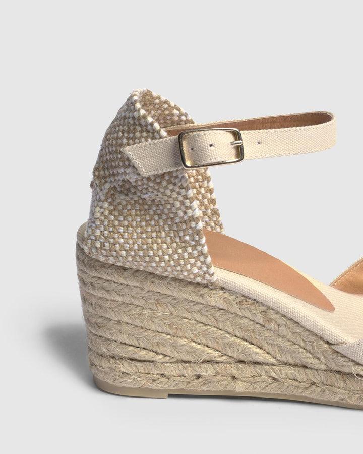 Castañer CASTAÑER | Alpargatas Chiarita en algodón orgánico cierre lateral de pulsera con hebilla metálica y cuña de 7cm.  – Castañer Rebajas de fin de temporada