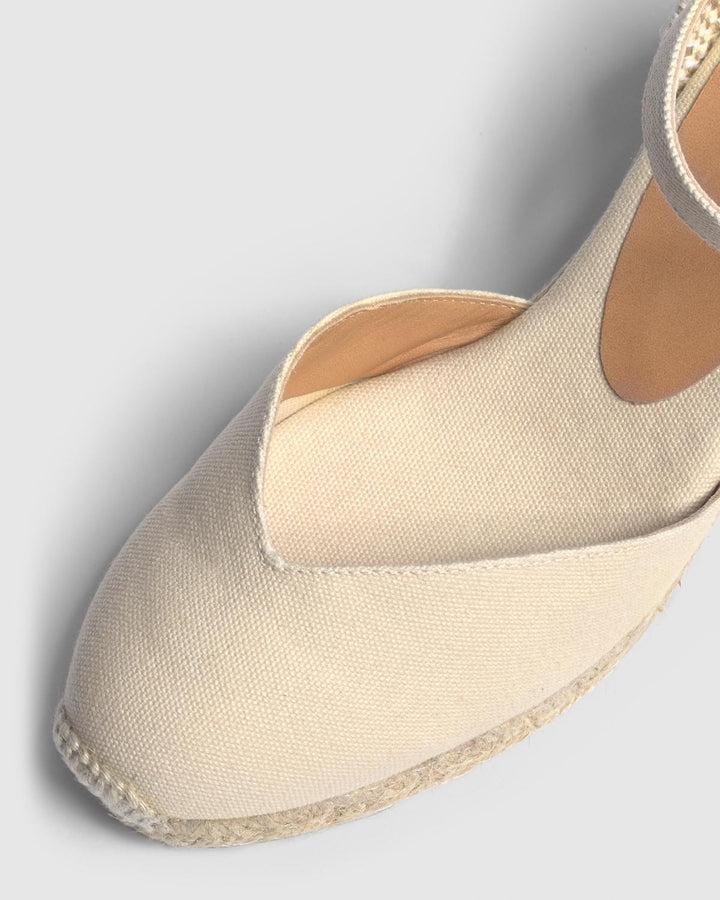 Castañer CASTAÑER | Alpargatas Chiarita en algodón orgánico cierre lateral de pulsera con hebilla metálica y cuña de 7cm.  – Castañer Rebajas de fin de temporada