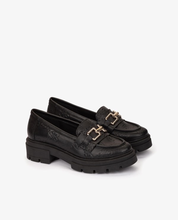 Cuplé MOCASÍN NEGRO DE PIEL CON LOGO GRABADO Y SUELA GRUESA Rebajas de fin de temporada