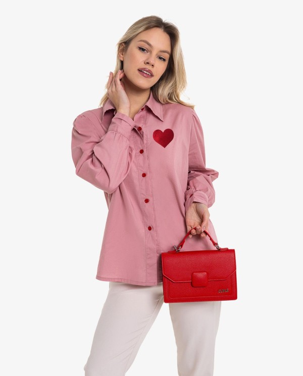 Cuplé CAMISA ROSA BORDADO CORAZÓN ROJO