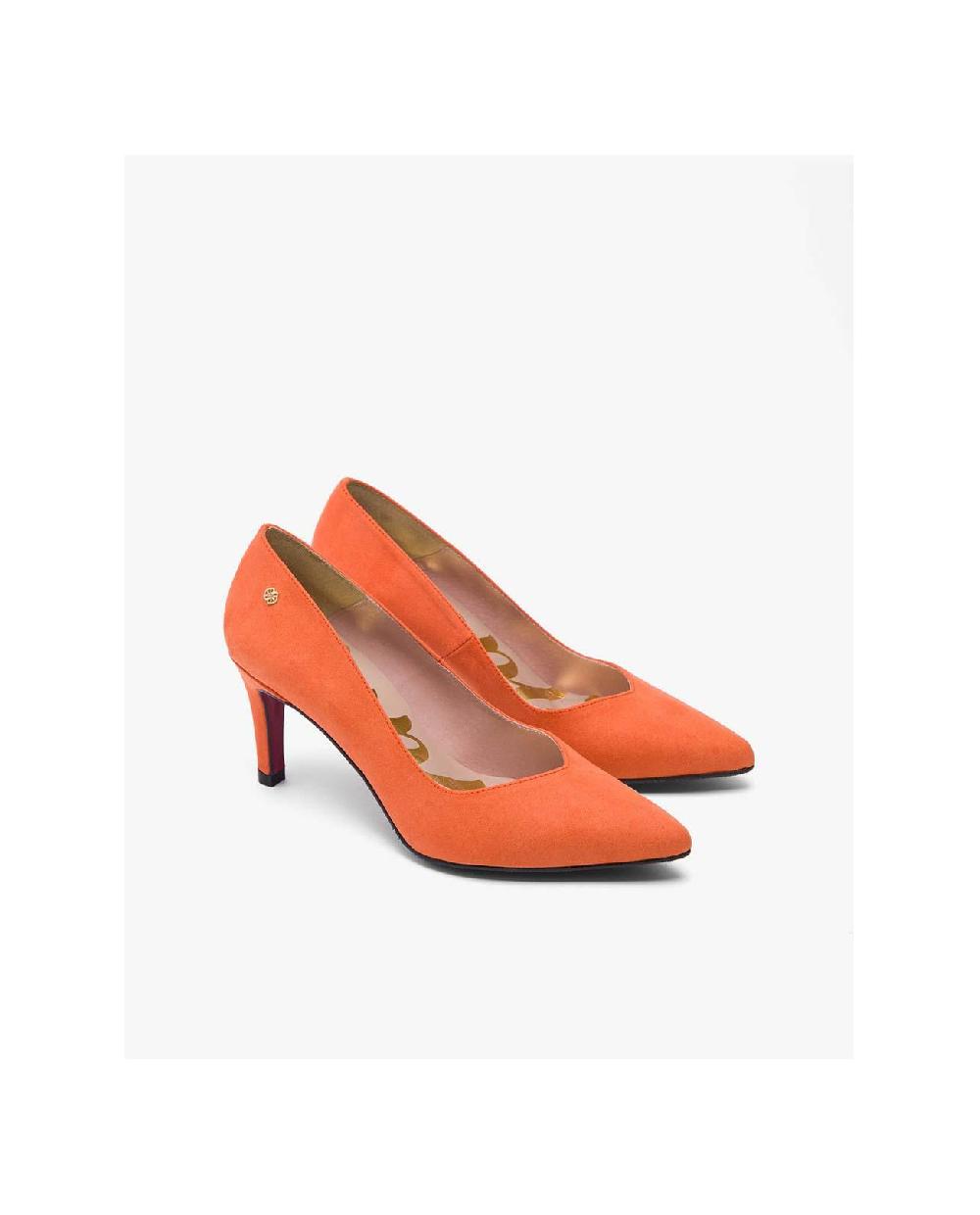 Cuplé SALÓN NARANJA DE ULTRASUEDE CON PUNTA FINA Y TACÓN MEDIO Precio de fábrica