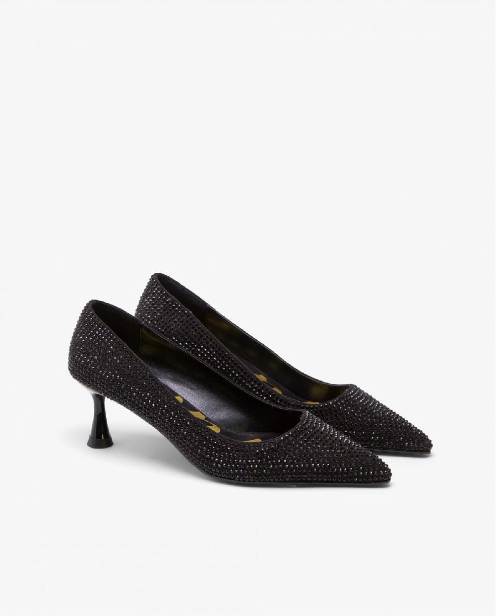Cuplé SALÓN NEGRO DE ANTE CON DETALLES DE STRASS Y TACÓN MEDIO Promoción por tiempo limitado