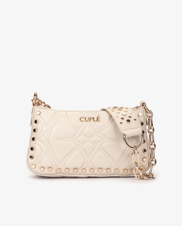 Cuplé BOLSO DE HOMBRO BEIGE ACOLCHADO CON CADENA Y TACHUELAS DORADAS