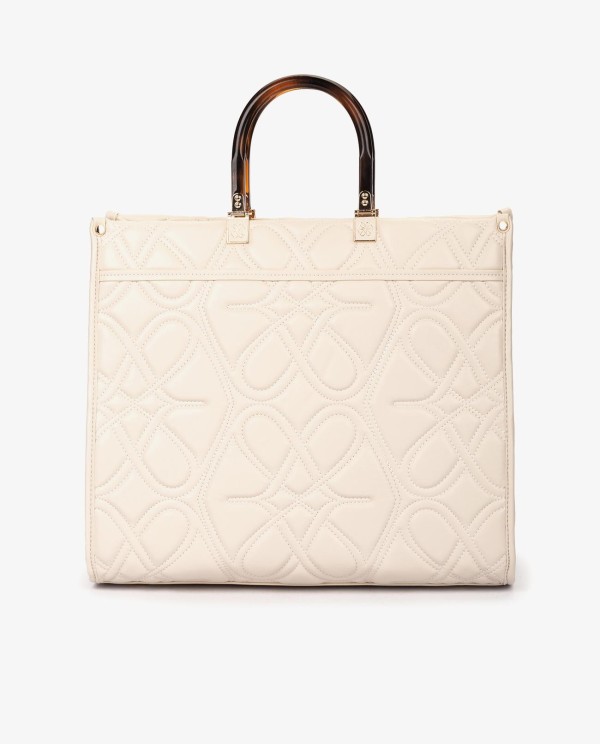 Cuplé MAXI SHOPPER GRABADO LOGOS DE TECNOPIEL BEIGE CON ASAS EFECTO CAREY Venta caliente