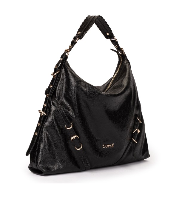 Cuplé MAXI SHOPPER DE TECNOPIEL NEGRO CON DETALLES DORADOS En oferta