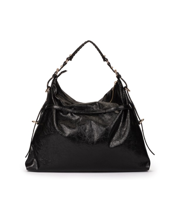 Cuplé MAXI SHOPPER DE TECNOPIEL NEGRO CON DETALLES DORADOS En oferta