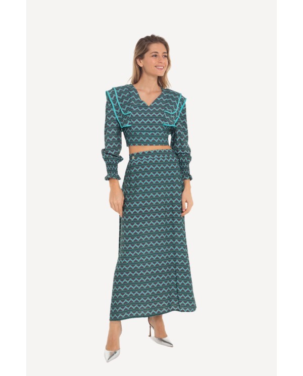 Cuplé FALDA MIDI CON ESTAMPADO GEOMETRICO AZUL