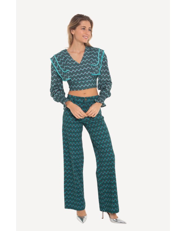 Cuplé PANTALON RECTO CON ESTAMPADO GEOMETRICO AZUL